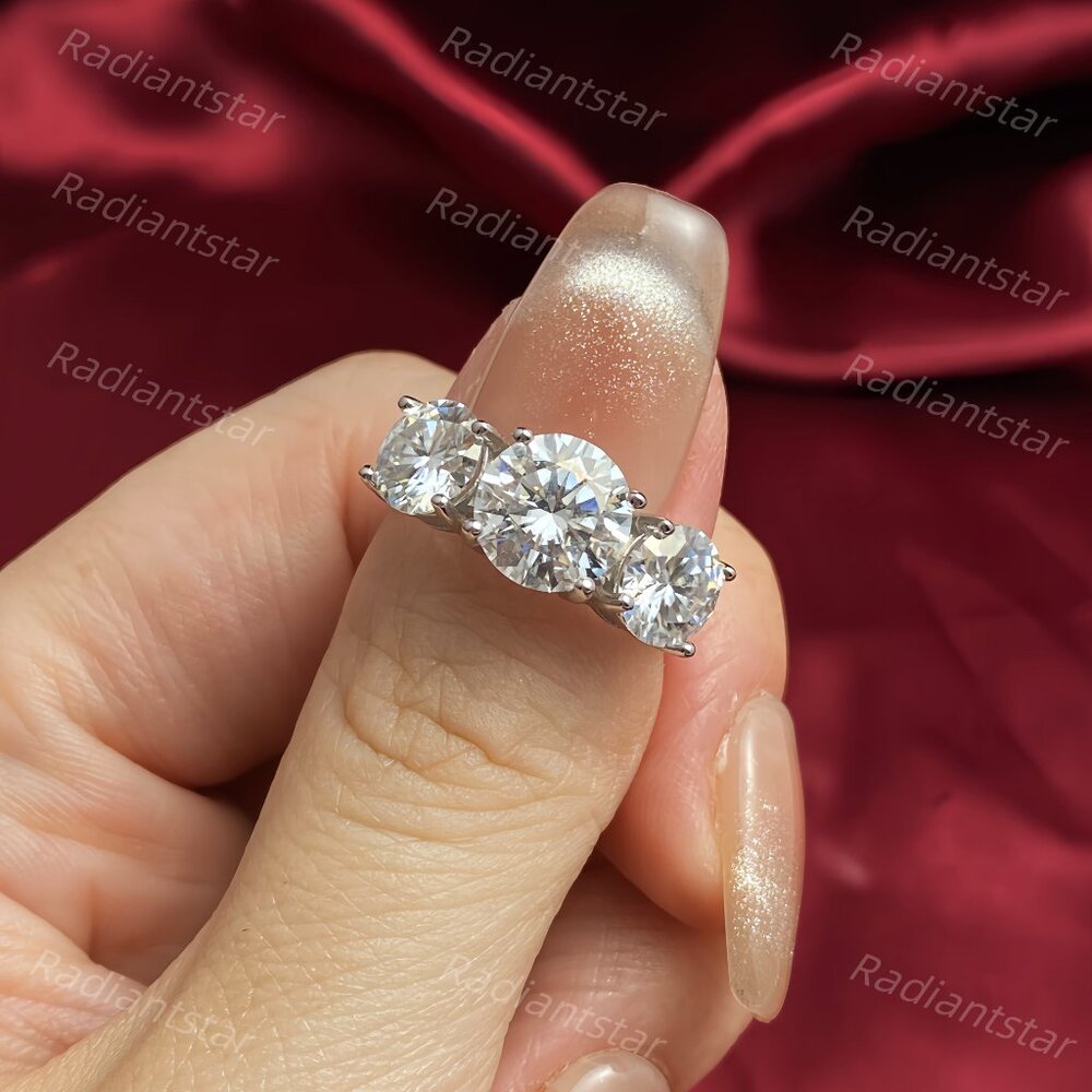 NEW Certified 4ct. t.w. Moissanite Past Present Future 3 Stone Ring - Picture 2 of 7